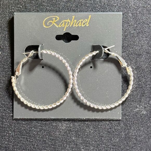 RAPHAEL Jewelry - Raphael Silver Tone Textured Hoop Earrings 1.25in